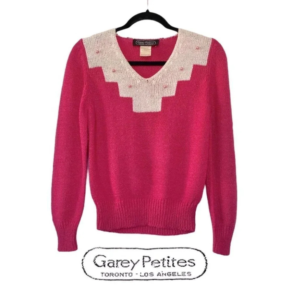 Garey Petites Vintage Hot Pink  Knit Sweater
